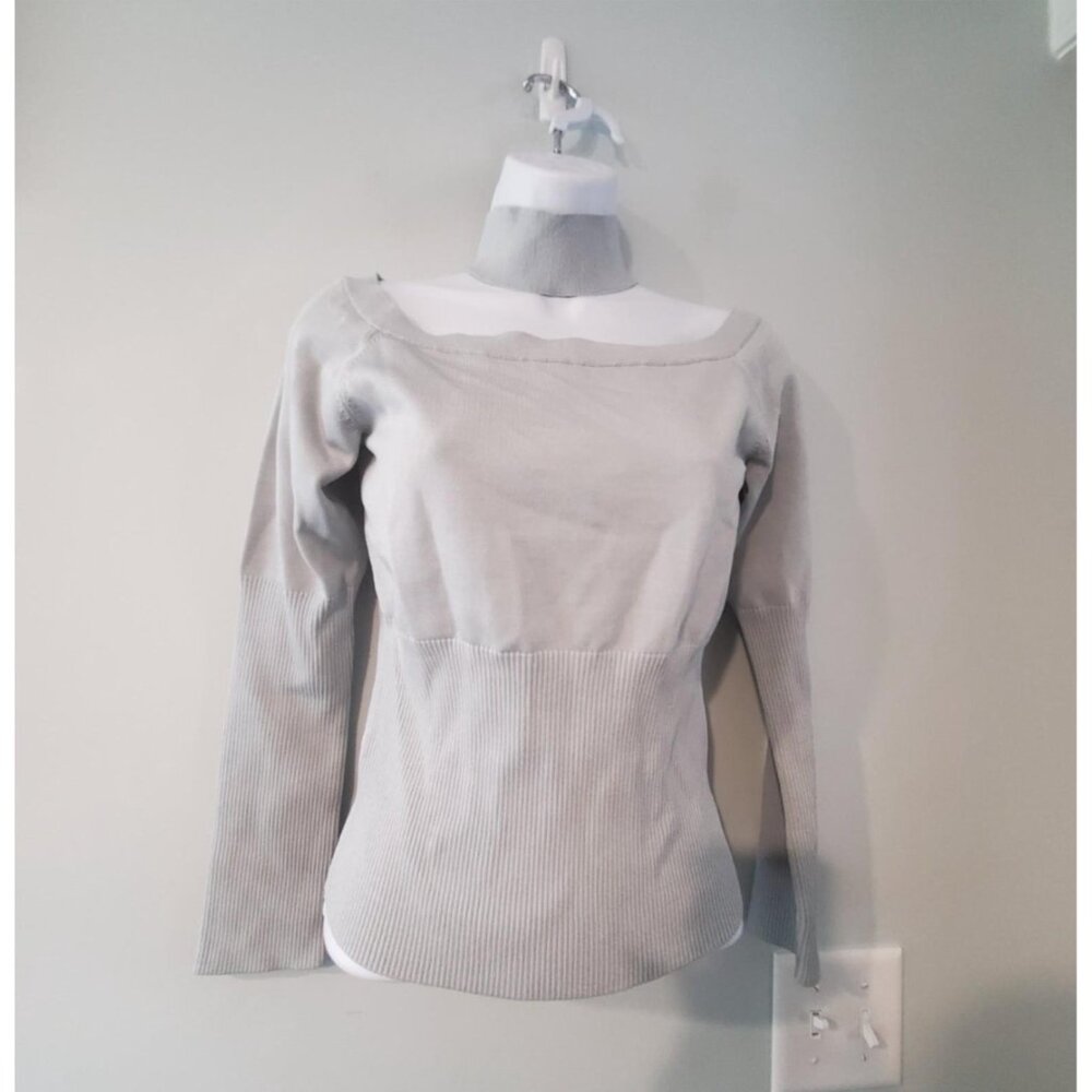 Jonathan Simkhai sweater wmns Large light blue gray Lila off shoulder ribbedknit